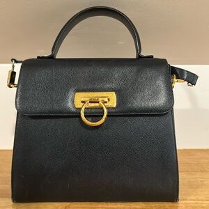 Ferragamo Iconic Top Handle (M) Black Leather